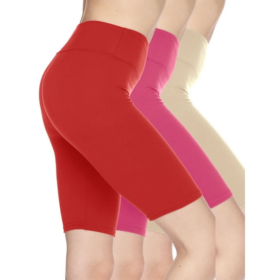 Kuda Moda 3-Pack Women's High Waist Biker Shorts – Butter Soft, Stretchy, Solid Colors – Yoga, Workout, Casual Activewear