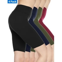 Kuda Moda 4 Pack Women 3 inch Wide Waistband Bike Short Biker Shorts Legging Pants Sports Yoga