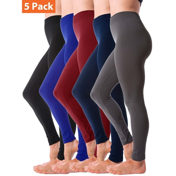 Kuda Moda 5-Pack Fleece Lined Leggings for Women Winter Warm Thermal Full Length Leggings
