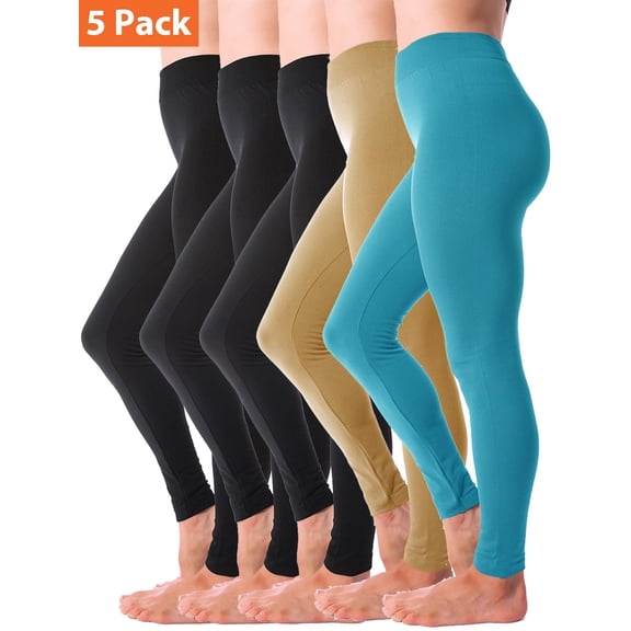 Kuda Moda 5-Pack Fleece Lined Leggings for Women Winter Warm Thermal Full Length Leggings