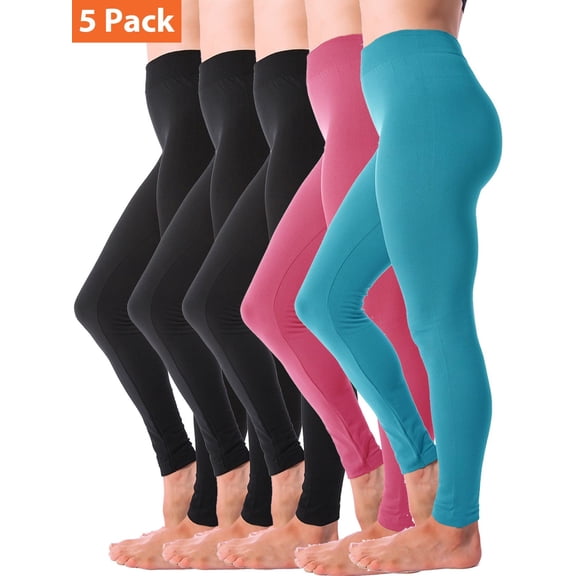 Kuda Moda 5-Pack Fleece Lined Leggings for Women Winter Warm Thermal Full Length Leggings