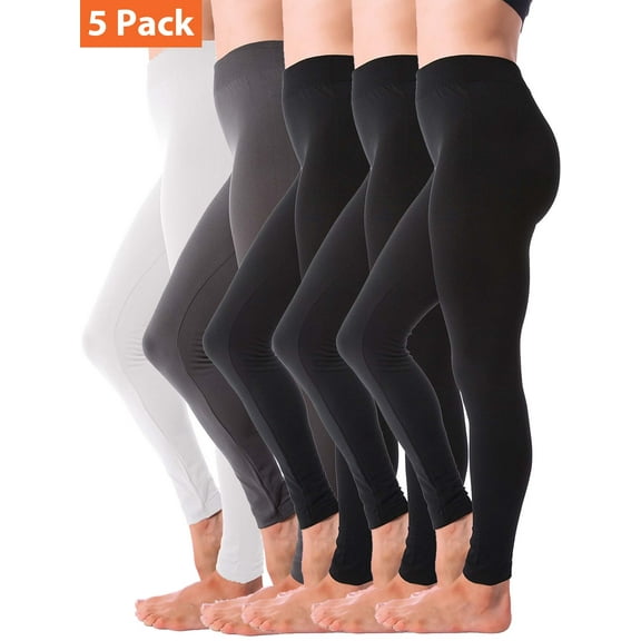 Kuda Moda 5-Pack Fleece Lined Leggings for Women Winter Warm Thermal Full Length Leggings
