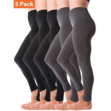 Kuda Moda 5-Pack Fleece Lined Leggings for Women Winter Warm Thermal Full Length Leggings