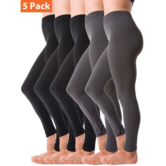 Kuda Moda 5-Pack Fleece Lined Leggings for Women Winter Warm Thermal Full Length Leggings