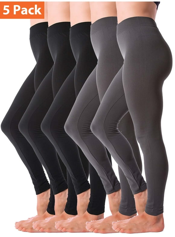 5-Pack Fleece Lined Leggings for Women Winter Warm Thermal Full Length Leggings