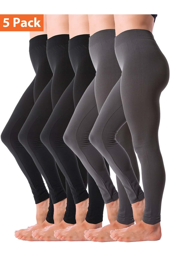 5-Pack Fleece Lined Leggings for Women Winter Warm Thermal Full Length Leggings