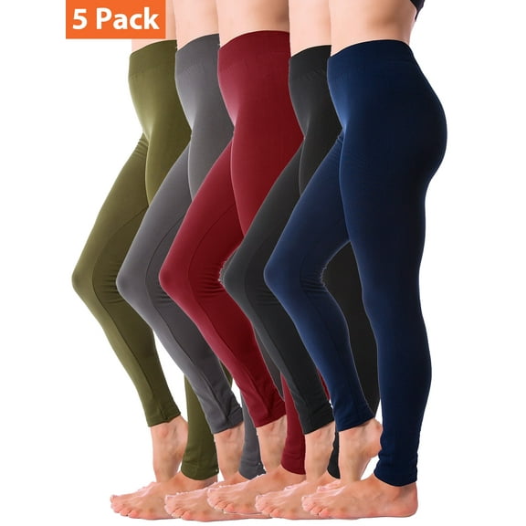 Kuda Moda 5-Pack Fleece Lined Leggings for Women Winter Warm Thermal Full Length Leggings