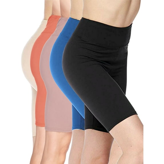 Kuda Moda 5 Pack Women 3 inch High Waist Biker Shorts Bike Short Ultra Soft Yoga Sports Athletic Leggings Pants