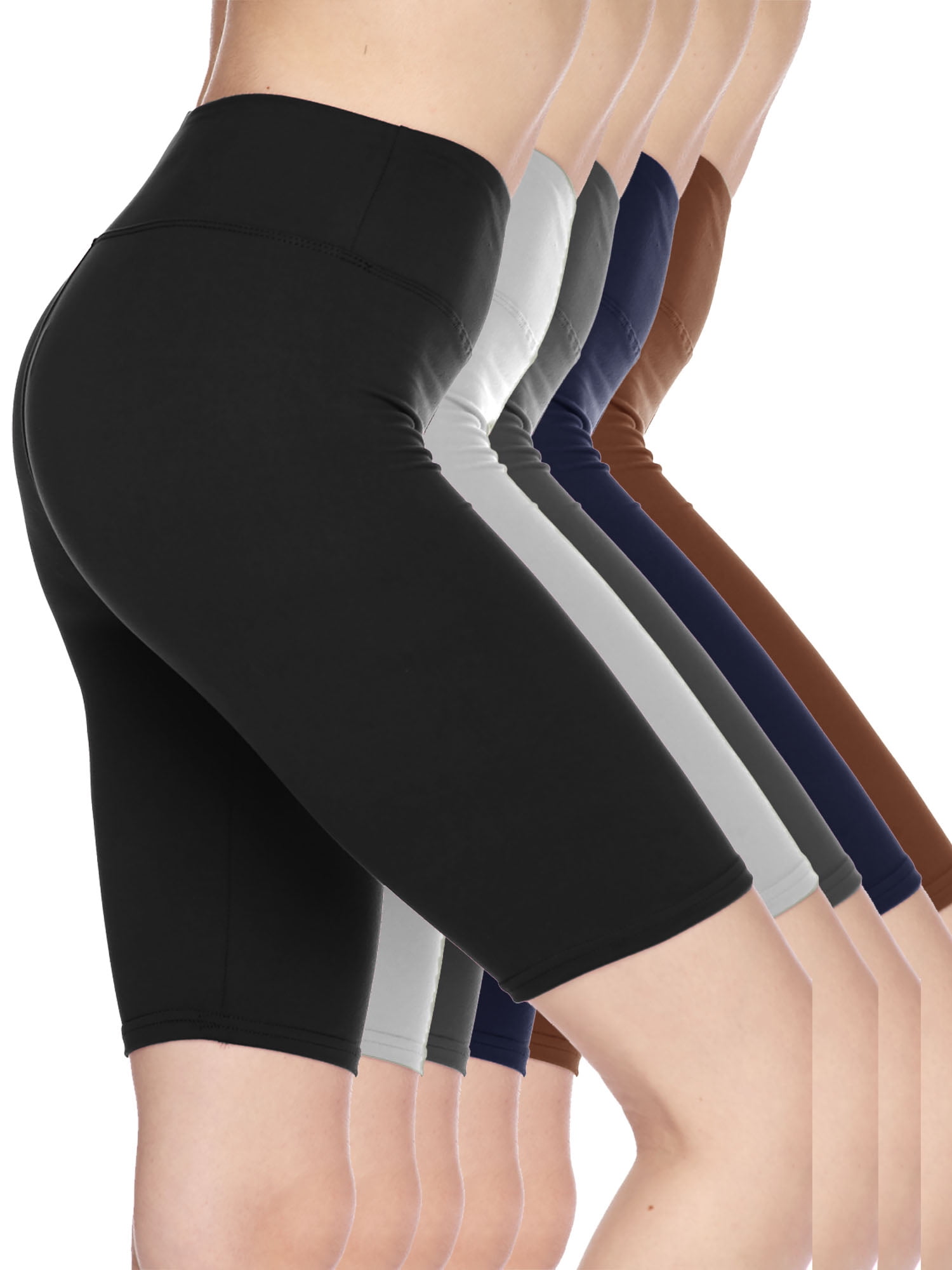 Kuda Moda 5-Pack Women's High-Waist Biker Shorts, Ultra Soft