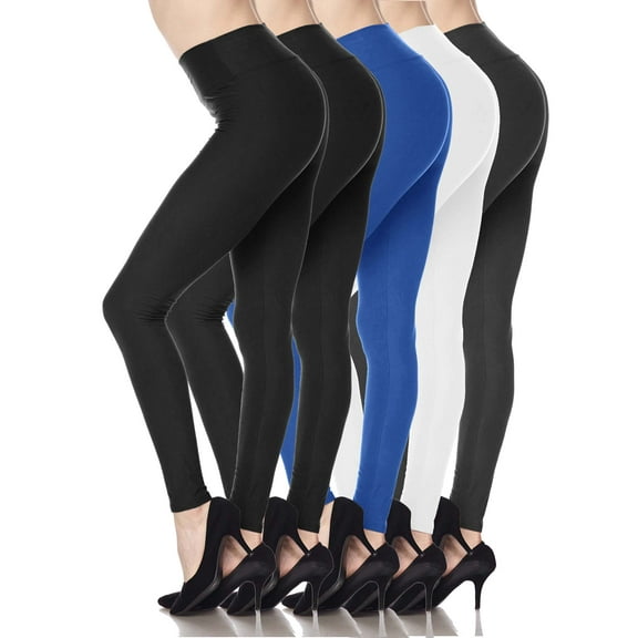 Kuda Moda 5-Pack Women 3 inch wide waistband Full Length Ankle Legging Pants Yoga Sports Leggings