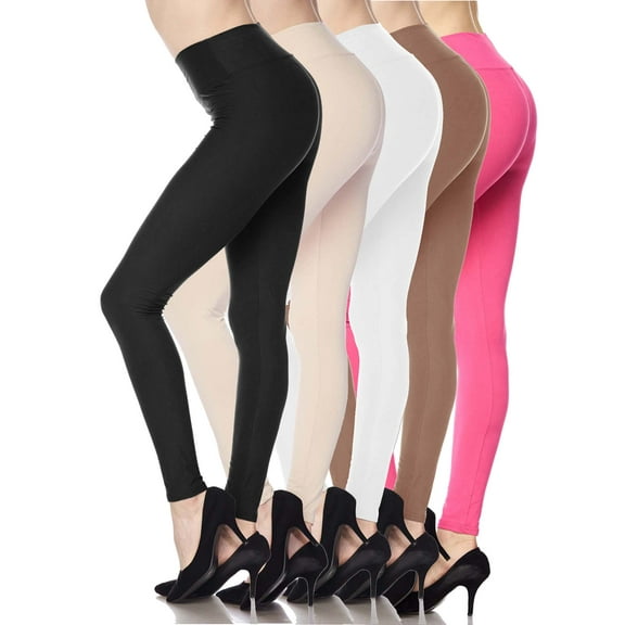 Kuda Moda 5-Pack Women 3 inch wide waistband Full Length Ankle Legging Pants Yoga Sports Leggings