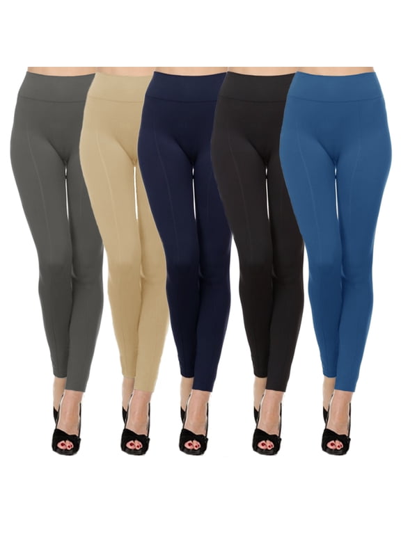 5 Pack Women's High Waist Warm Thermal Fleece Lined Full Length Leggings with Flattering Front Seam