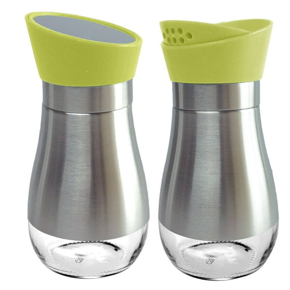 Kuda Moda Stainless Steel Salt & Pepper Shakers Glass Bottom Rotating Cover Spice Sugar