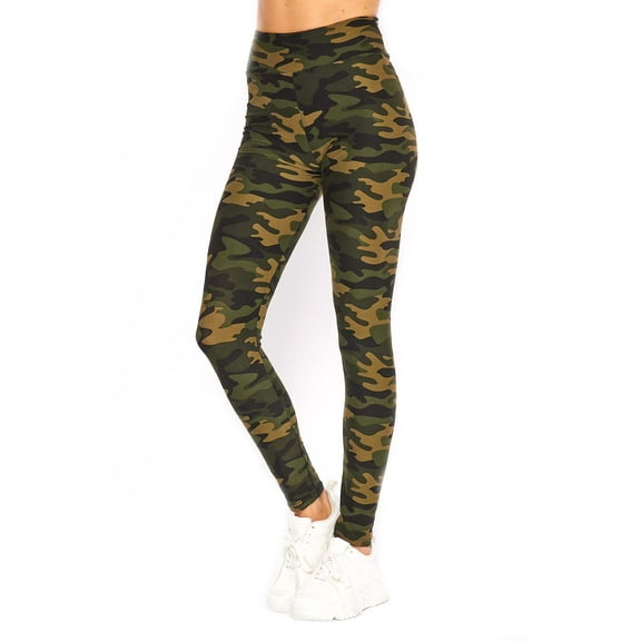 Kuda Moda Women 3 inch Wide Waistband Camouflage Full Length Ankle Legging Pants Yoga Sports