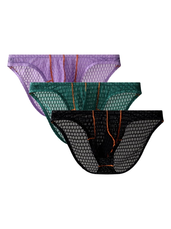 Men's Mesh Briefs Underwear,Low-Rise Underwear Soft Lightweight Underpants 3‑Pack,Size L