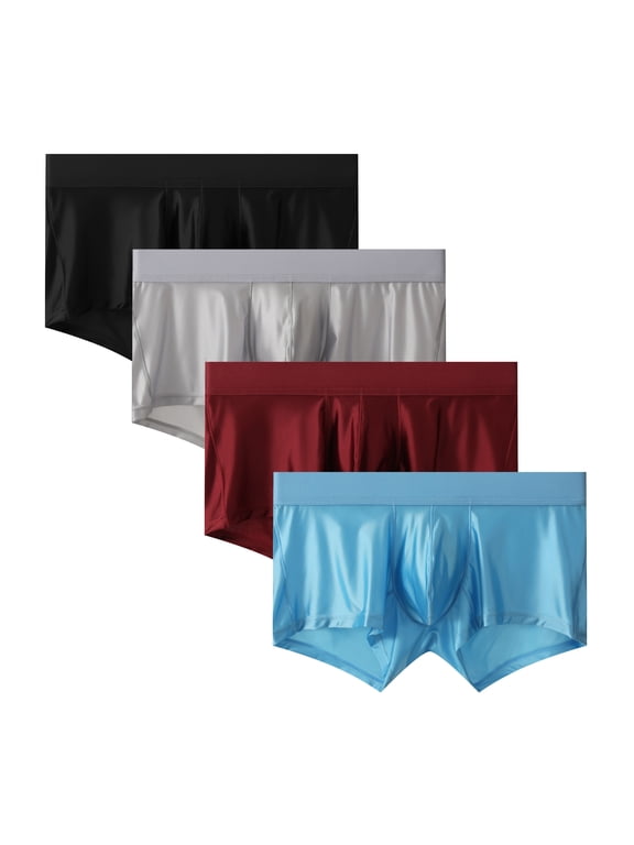 Men's Ice Silk Boxer Brief Set,Underwear for Men 4Pack M