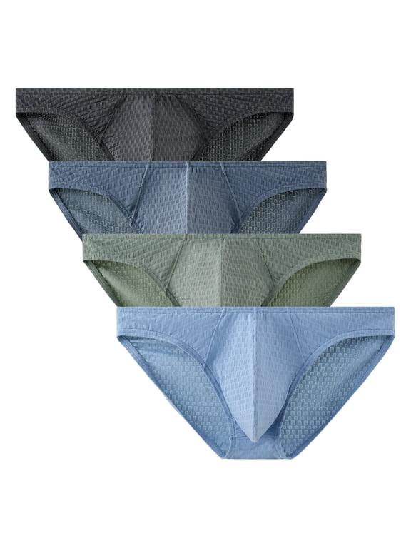 Mens Bikini Briefs Low Rise ice silk Underwear Multicolor 4pack-L