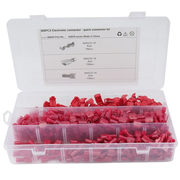 Kudiqi 300pcs Self-stripping Electrical Fully Insulated Male Disconnects Kit Quick Splice T-Tap Wire Terminals Spade Connectors Set