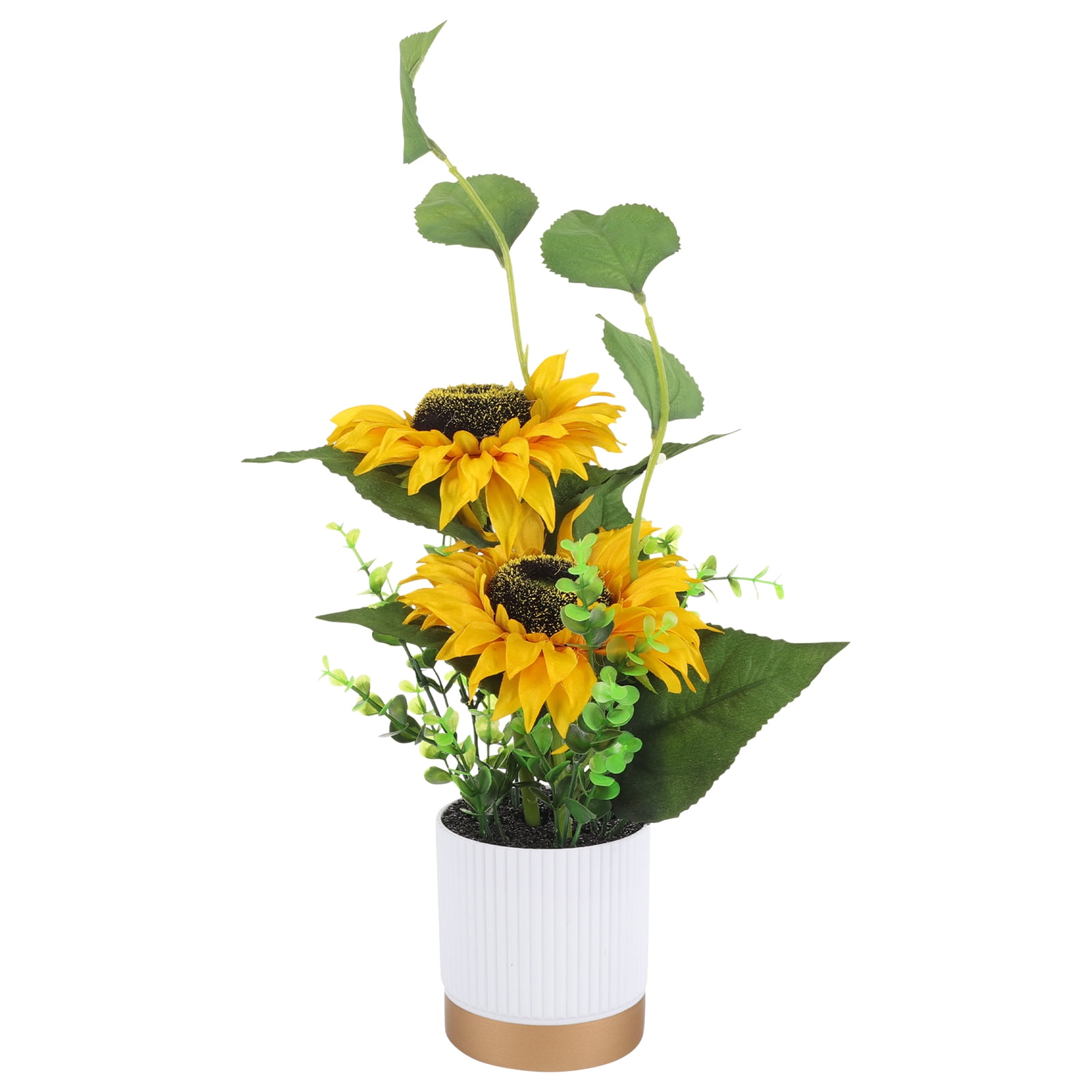 Kudiqi Artificial Sunflower Potted Plant with Ceramic Pot for Table Centerpiece