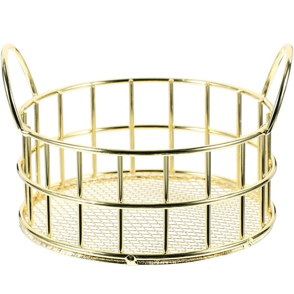 Kudiqi Mini Round Wire Basket with Handle for Office Storage - Golden Iron Organizer