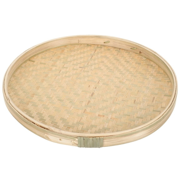 Kudiqi Woven Round Basket Tray Flat Shallow Bamboo Bread Storage Picnic Wall Art 35cm