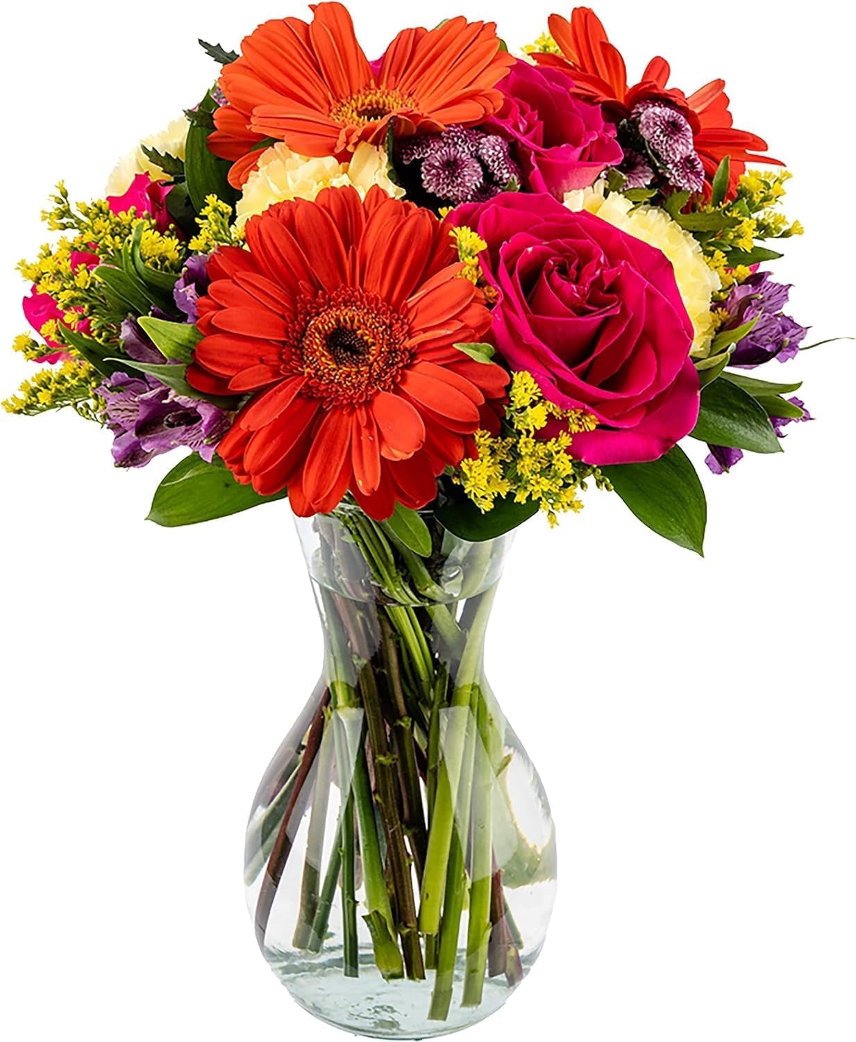 Always Yours by Arabella Bouquets Orange Lilies and Roses with Free Hand-Blown Glass Vase (Fresh-Cut Flowers)