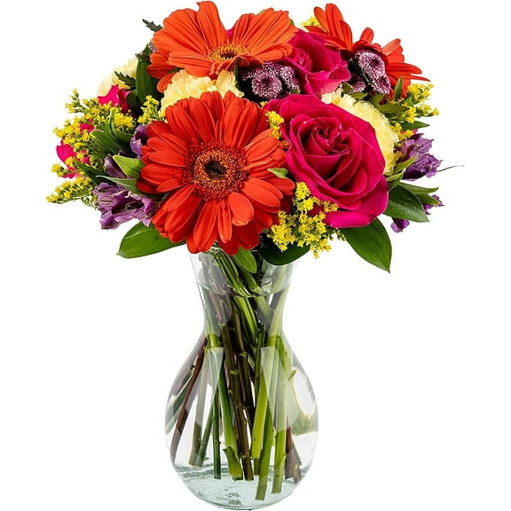 Always Yours by Arabella Bouquets Orange Lilies and Roses with Free Hand-Blown Glass Vase (Fresh-Cut Flowers)