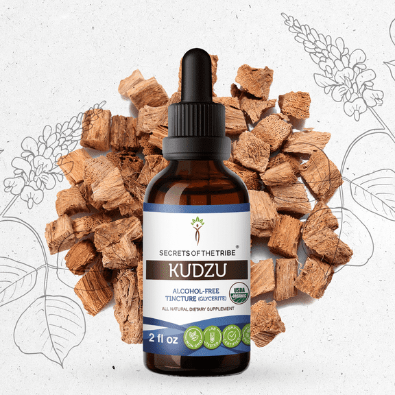 Secrets Of The Tribe Kudzu Organic Tincture Dietary Supplement, Natural Herbal Extract for Digestive Support, Certified Organic Kudzu (Pueraria lobata) Dried Root, Alcohol-Free Extract, Drops 2 oz
