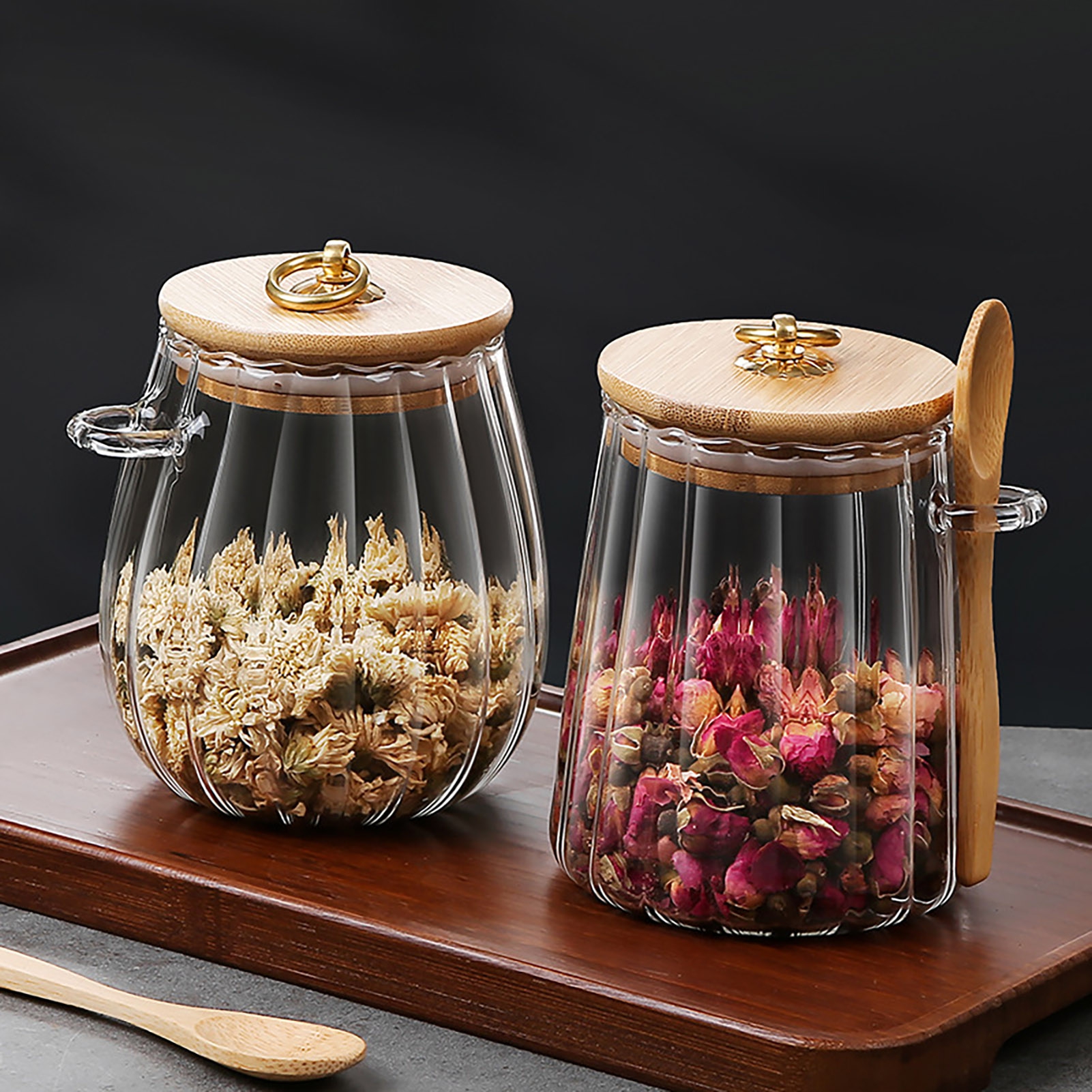 Kuervmo 700ml Glass Storage Jar with Spoon Large Capacity Wide Mouth