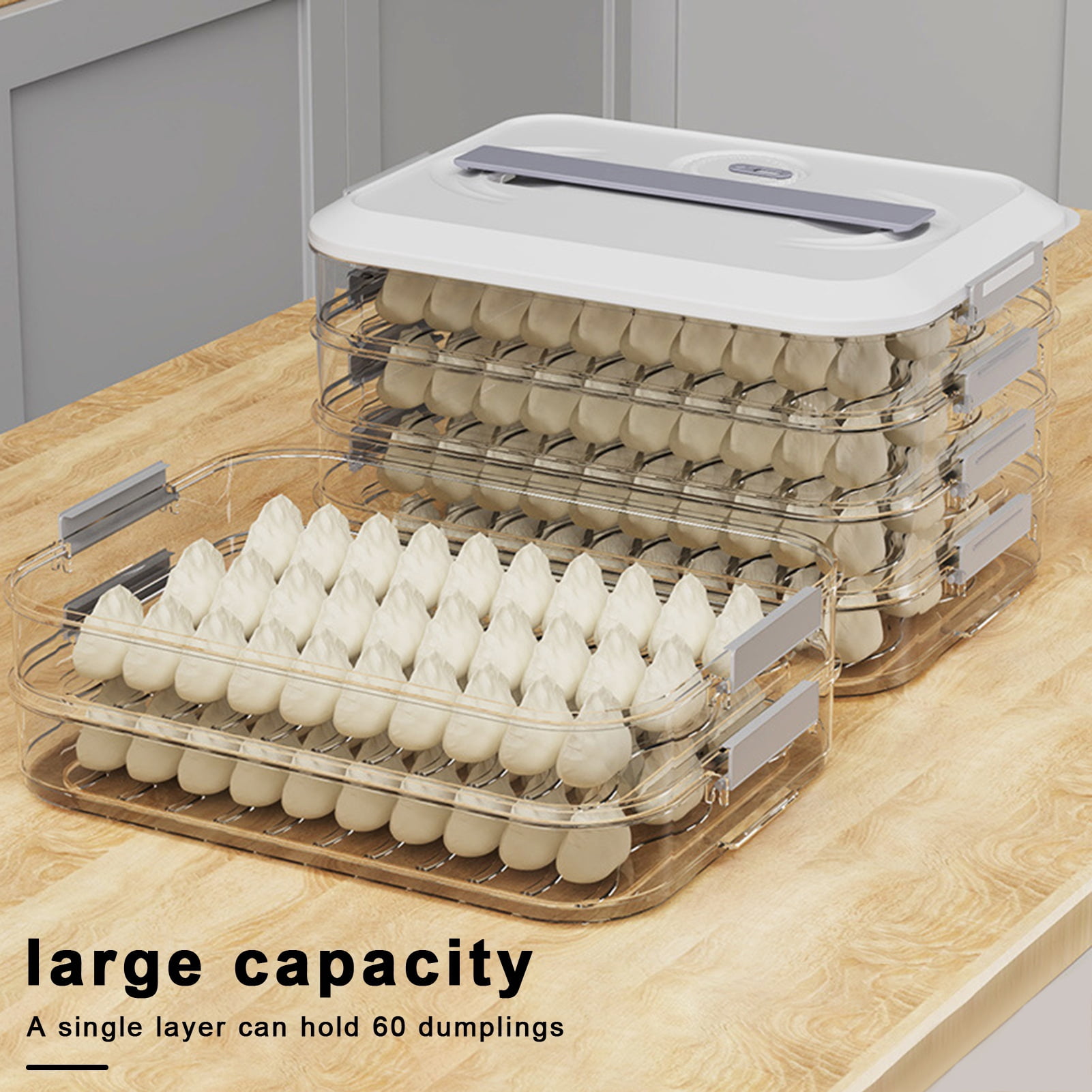 Kuervmo Dumpling Box Storage Container with Handle Food Grade BPA Free ...