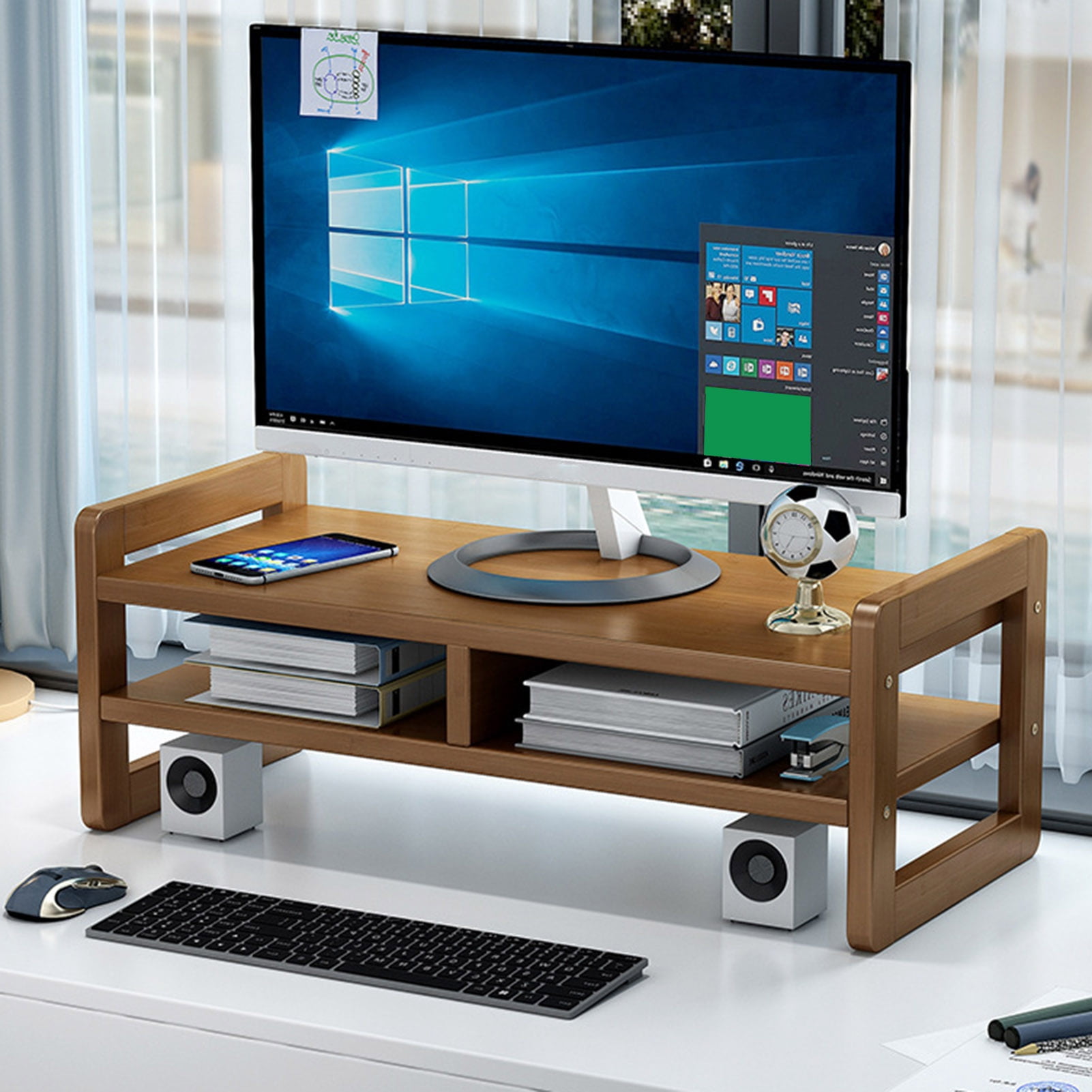 Kuervmo Monitor Stand Riser Computer Wood Desk Organizer with Shelf ...