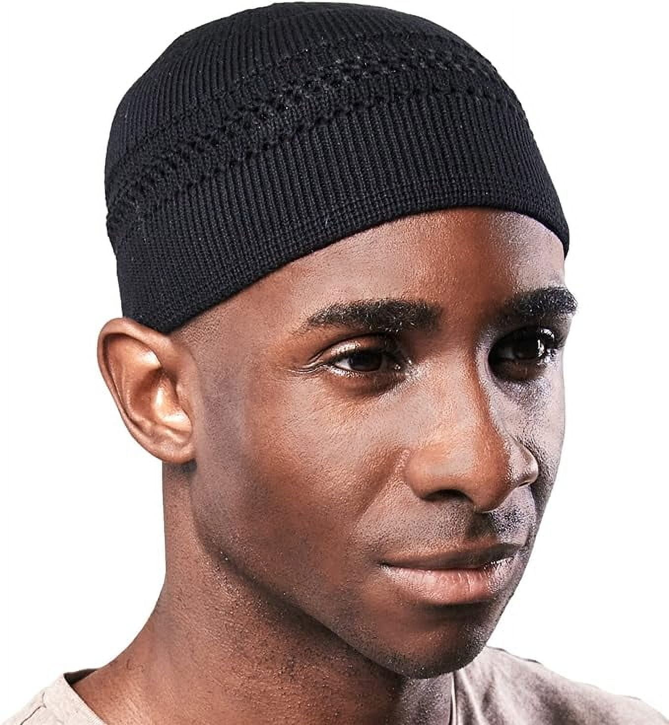 Tough Headwear Men's Black Lattice Crochet Kufi Hat, 100% Premium