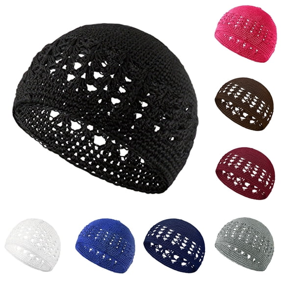 Kufi Hat for Men Knit Kufi Cap Crochet Beanie Skull Beanie African Solid Hat for Men Women