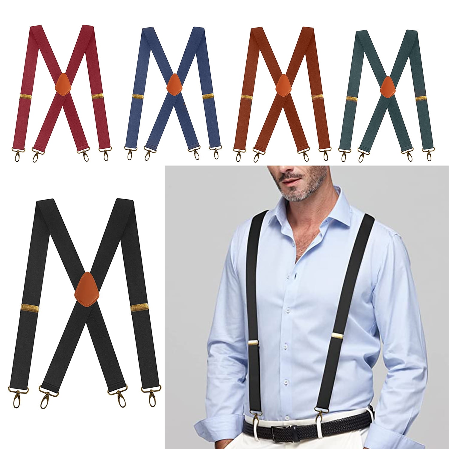 Buy HAPPY FRIDAYS Men's Adjustable Elastic 6 Clips Suspenders