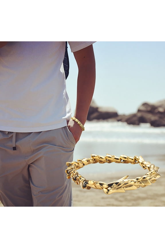22cm Punk Hip-hop Chain Bracelet for Men, Sturdy Stainless Steel Curb Width Cuban Link Chain Bracelet Set for Men