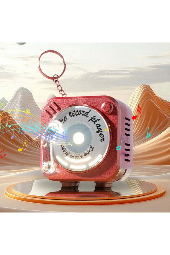 Rotating Vintage Phonograph Keychain, Mini Recordable Music Box Pendant for Car Keys, Creative and Fun Accessory, Plays Recorded Sounds