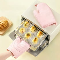 Kugisaki 1 Pair Oven Mitts Kitchen Oven Glove High Heat Resistant Extra Long Oven Mitts with Cotton Lined & Non-Slip Silicone Surface for Cooking Baking