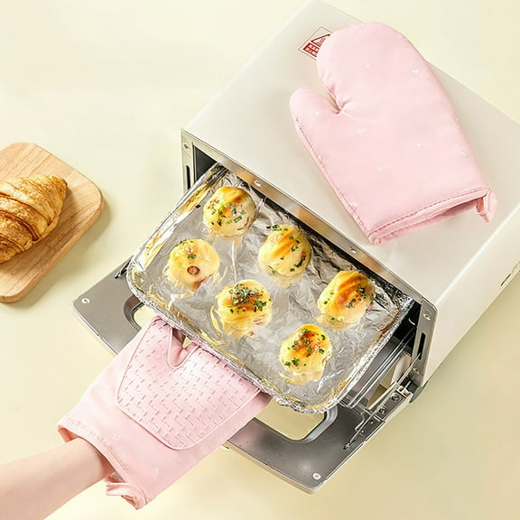 Kugisaki 1 Pair Oven Mitts Kitchen Oven Glove High Heat Resistant Extra Long Oven Mitts with Cotton Lined & Non-Slip Silicone Surface for Cooking Baking