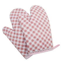 Kugisaki 1 Pair Oven Mitts Plaid Pink Kitchen Oven Glove High Heat Resistant Extra Long Oven Mitts with Cotton Lined for Cooking Baking