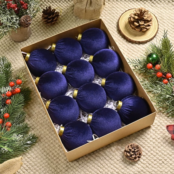 Kugisaki 12 PCS Velvet Christmas Balls, 8cm/3.15in Flocked Christmas Tree Ornaments Plastic Balls, Holiday Scene Decoration Supplies for Christmas Tree Holiday Wedding Party Multicolor