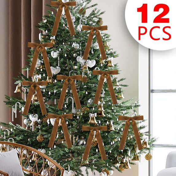 Kugisaki 12 Pcs Christmas Bows Tree Decorations, 5 x 7 Inch Vintage Velvet Ribbon Xmas Bows Ornaments for Tree Home Party Front Door Wreath Holiday Decor, Ideal Gift