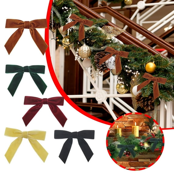 Kugisaki 12 Pcs Velvet Bows for Christmas Tree - 4.7 x 2 Inch Vintage Velvet Ribbon Christmas Bows for Gift Wrapping Xmas Tree Topper Bow Ornaments for Garland Wreath Bows Decor