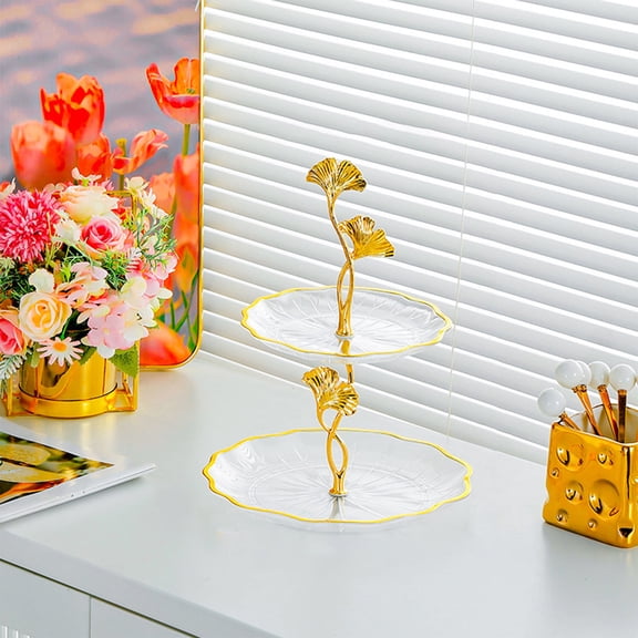 Kugisaki 2-Tier Cupcake Stand Tower Serving Tray with Golden Trim Food Grade Dessert Display Stand for Tea Party & Home Decor