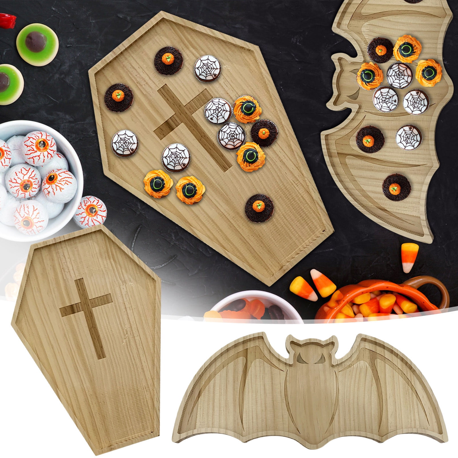 Kugisaki 2025 Halloween Decorations Festivals Deals Wood Trays Serving Tray Snacks Food Party