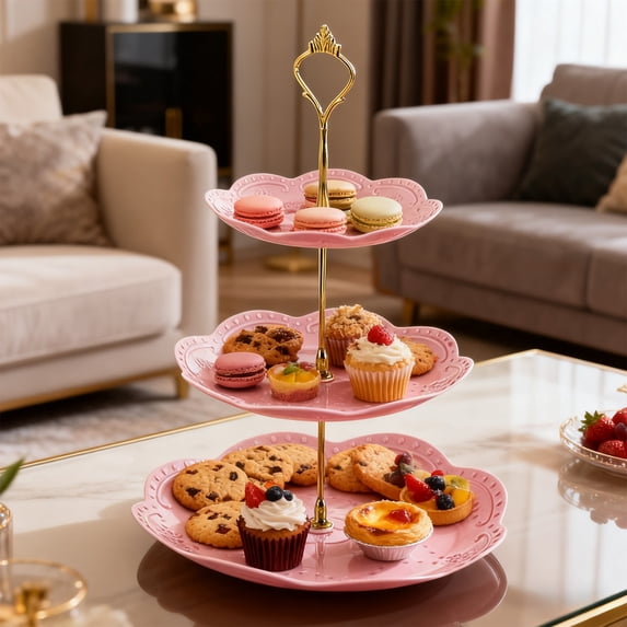 Kugisaki 3-Tier Cupcake Stand Tower Serving Tray Food Grade Dessert Display Stand for Tea Party & Home Decor