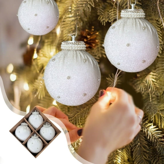 Kugisaki Christmas Decor 4 PCS Velvet Christmas Ball with Pearl , 8cm/3.15in Christmas Scene Layout Christmas Tree Decoration, Christmas House Holiday Party Decoration