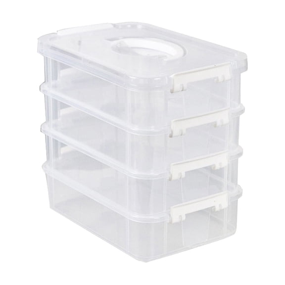 Kugisaki 4-Tiers Stack Storage Box with 2 Divided Tray Transparent Stackable Storage Bin with Handle Lid Latching Storage Container