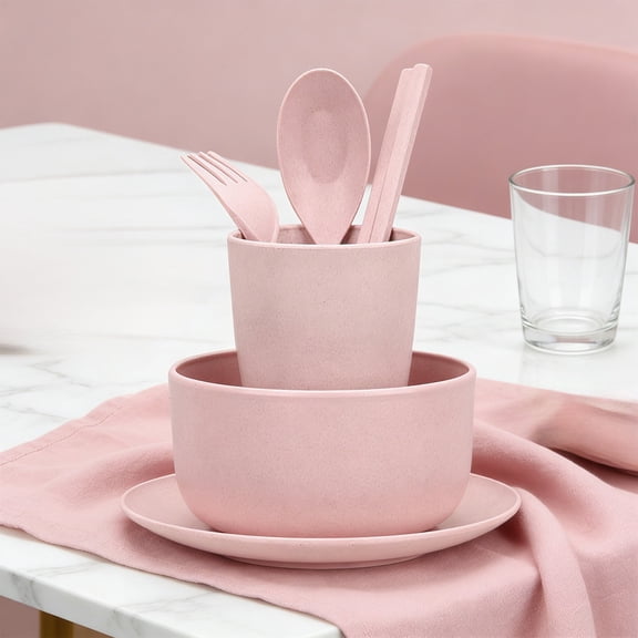 Kugisaki 6 Piece Wheat Straw Dinnerware Sets Unbreakable Dinnerware Kitchen Plates Bowls Set Lightweight Camping Plates Cups Set