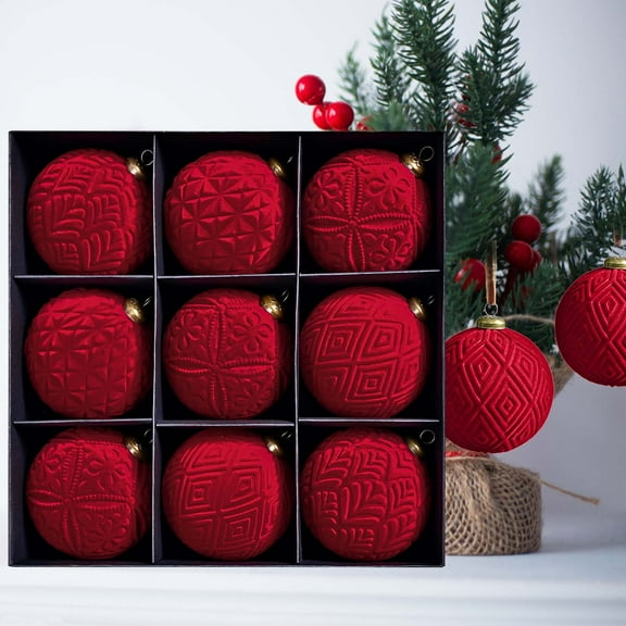 Kugisaki Christmas Decor 9 PCS Christmas Ball Ornaments Set, 10cm/3.9in Festive Decor Hanging Balls with Geometric Patterns in Multiple Colors, Ideal for Christmas Tree Decoration