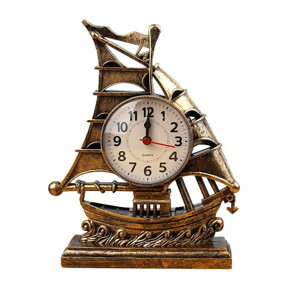 Kugisaki Alarm Clock Vintage Sailboat 2 in 1 Wall Clock & Tabletop Desk Decorative Clock for Living Room Bedroom Bedside Desk